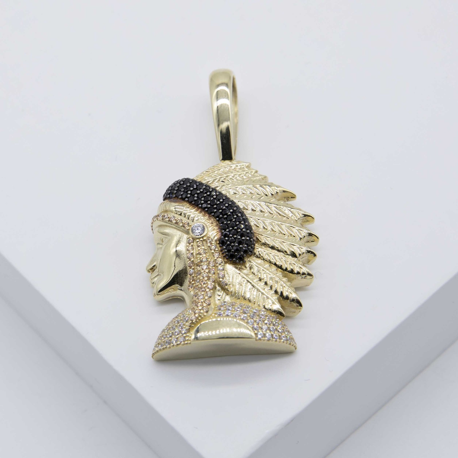 2″ Indian Chief Pendant Real 10K Yellow Gold