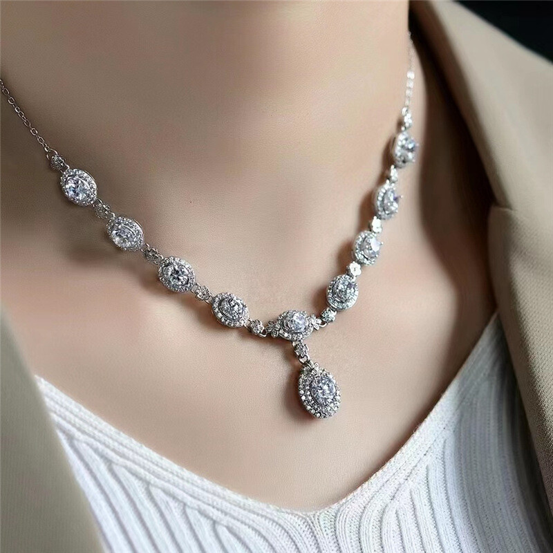 3CT Round Cut Moissanite Tennis Chain Necklace for Women 925 Sterling Silver GRA