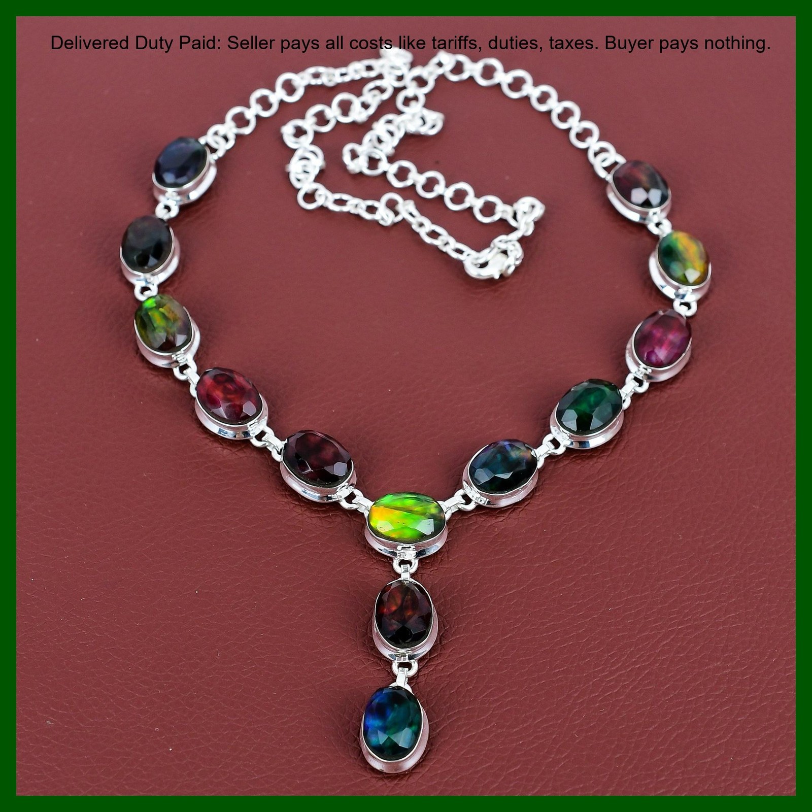 Oval Natural Ammolite 925 Sterling Silver Birthday Bezel Wife New Chain Necklace