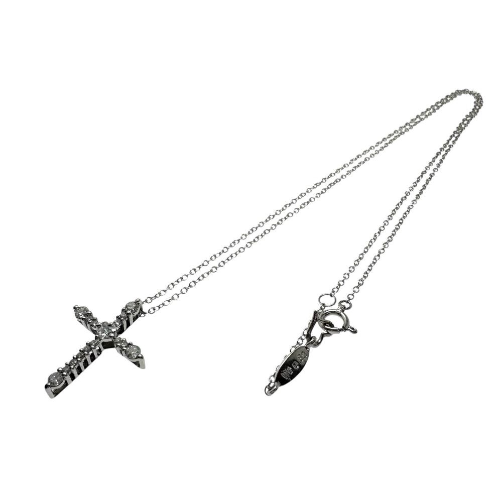 AHKAH cross diamond 0.33ct in total Necklace K18WG white gold 3.2g 17.3″ Women