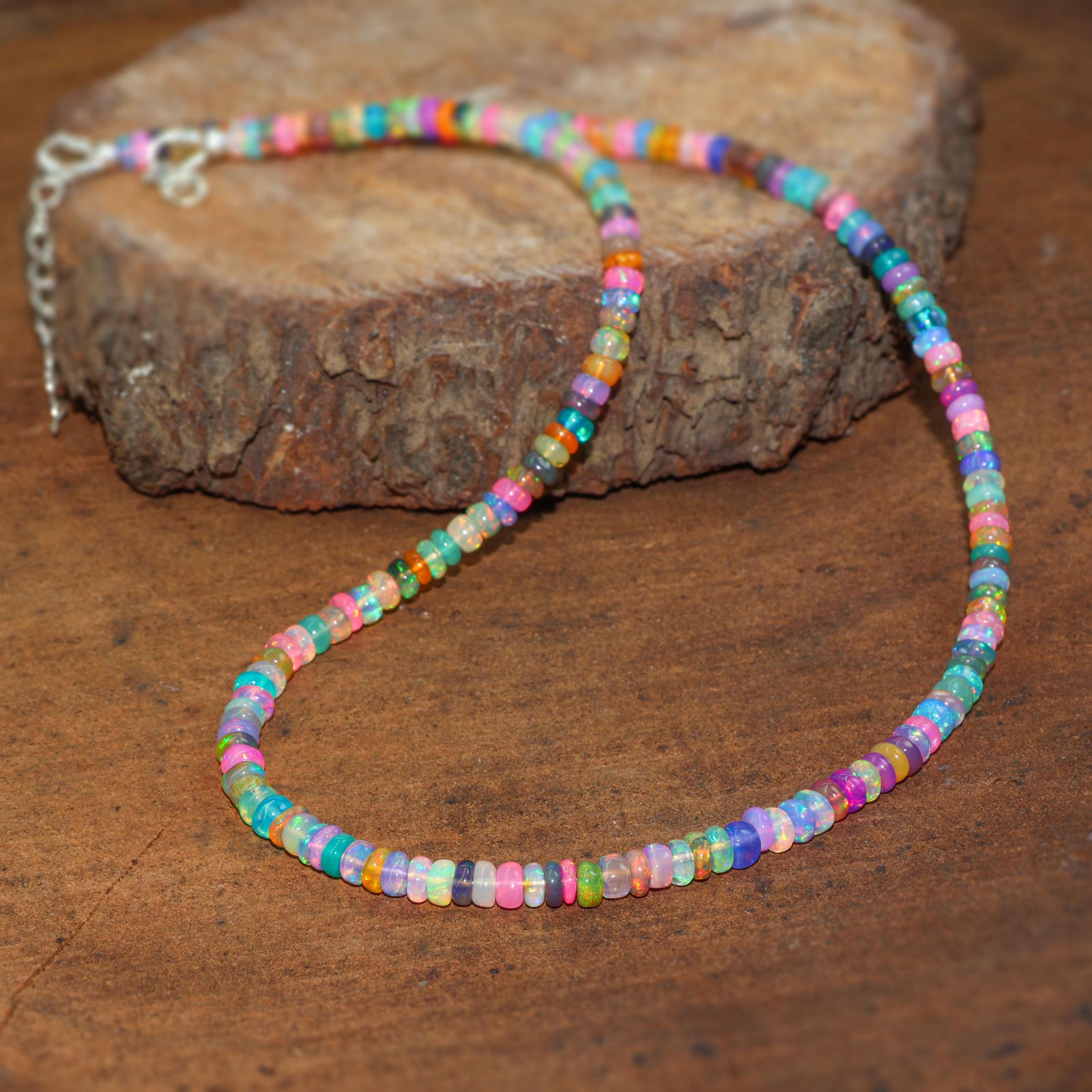 Fire Multi Opal Gemstone Beads Necklace, Natural Opal Beads Handmade Necklace