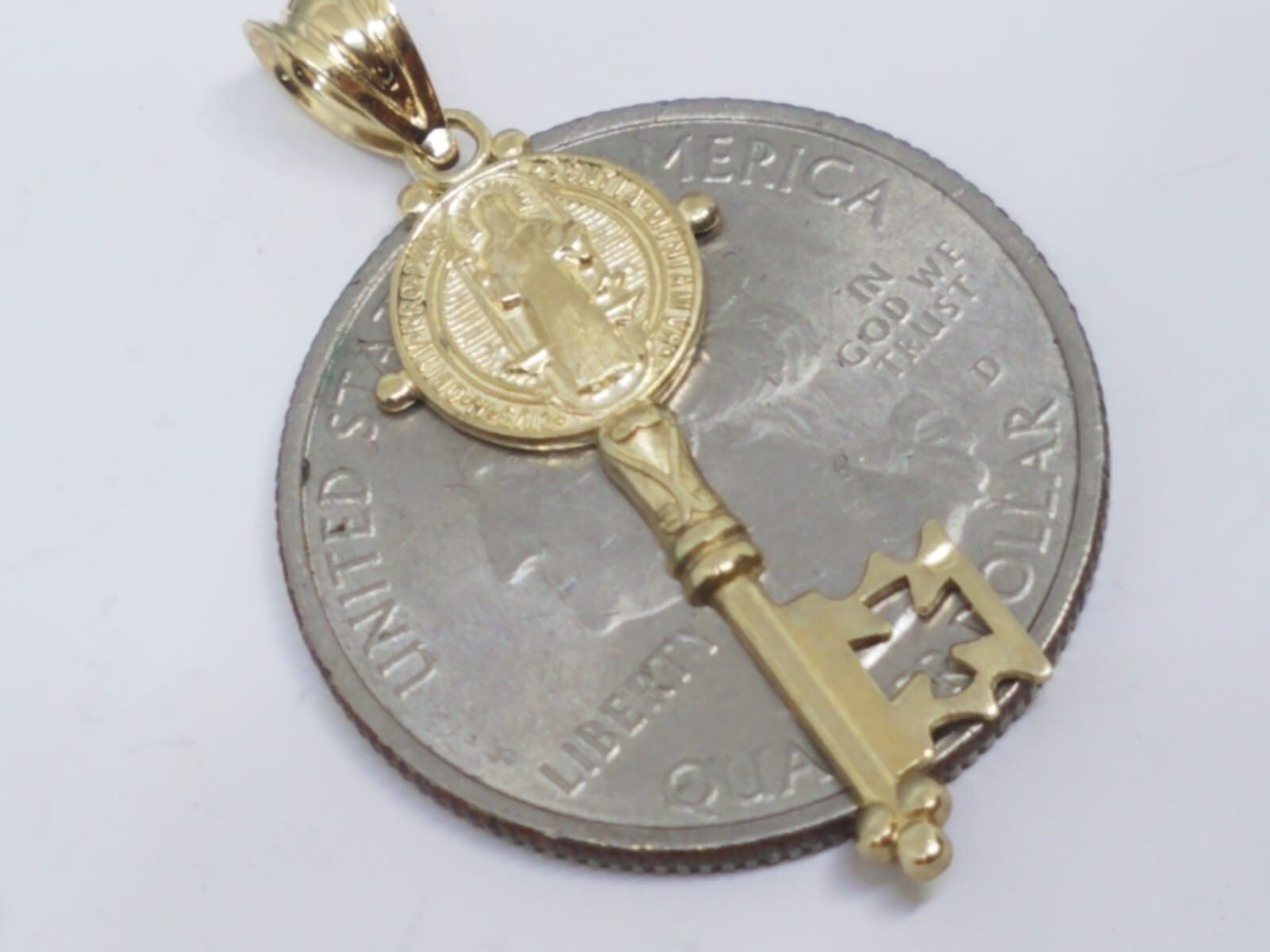 GOLd st Saint Benedict San Benito senita pendant key cross 10k solid charm 1.35″