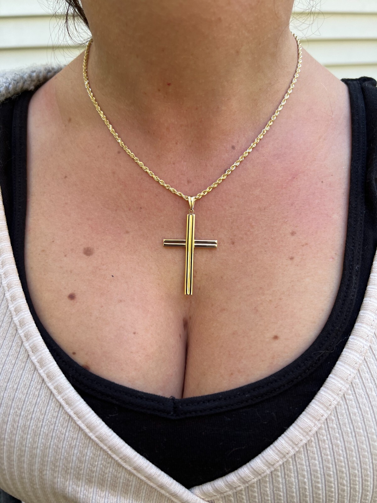 Real 14k Yellow Gold Plain Cross Crucifix Pendant Necklace Mens Ladies Large