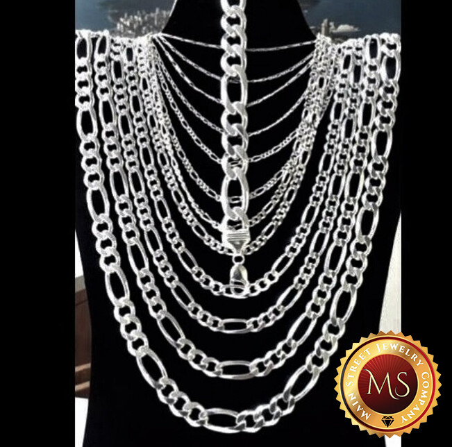ITALY 925 SOLID Sterling Silver FIGARO Chain Necklace or Bracelet 7″ – 34″ .925