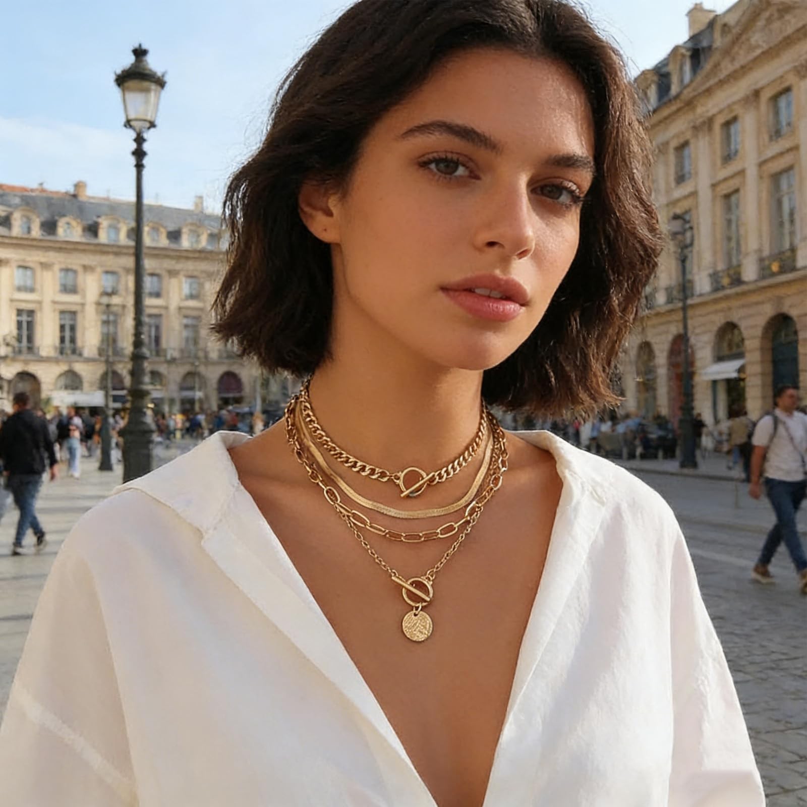 QCWN Gold Layered Necklaces for Women Non Tarnish Chunky Necklace Stack Thick…