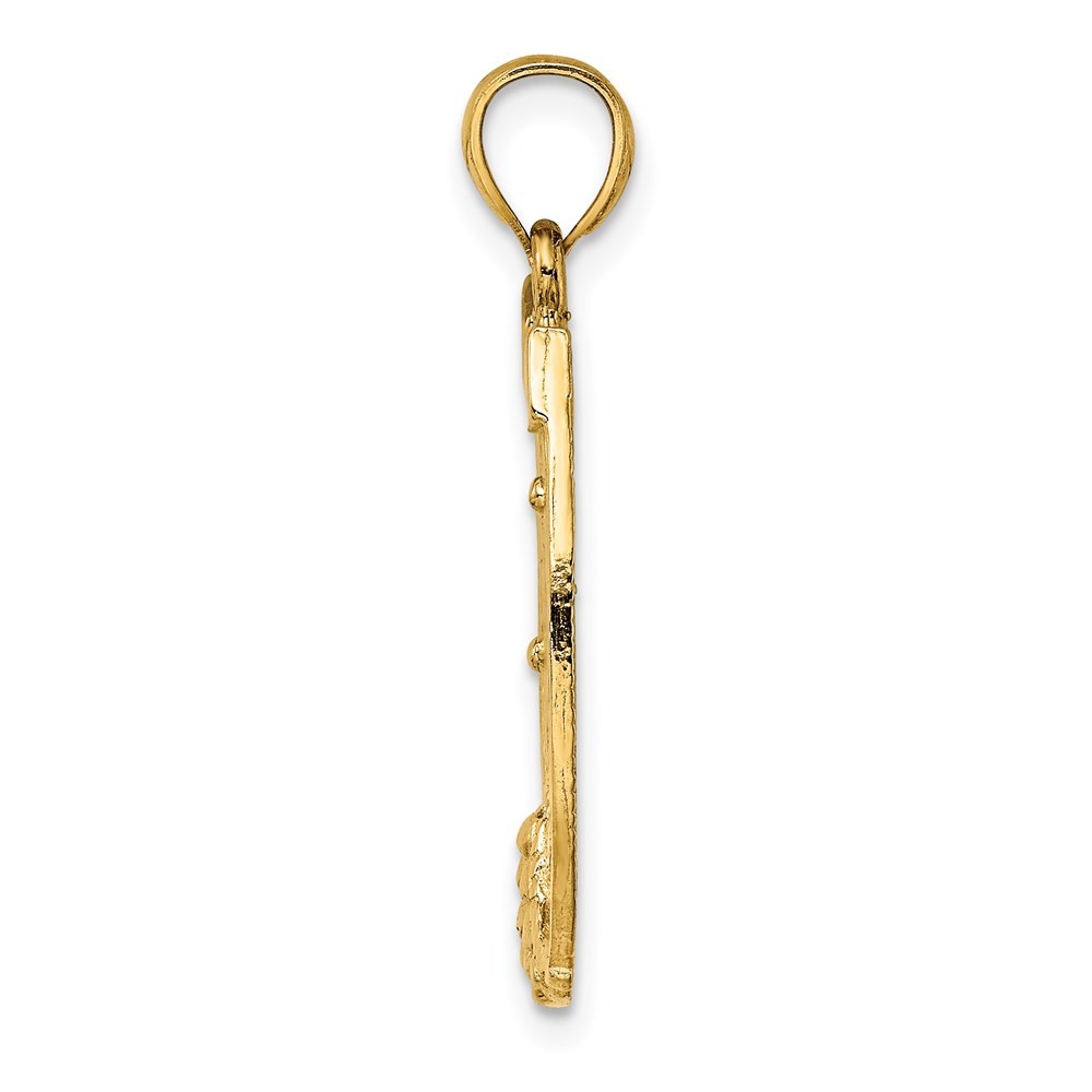 14k Yellow Gold Dollar Sign In Horseshoe Charm Pendant L-1.08 Inch, W-0.78 Inch