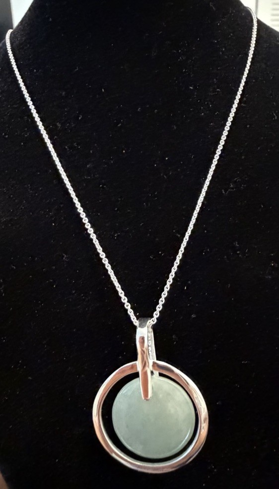 Sterling Silver 925 Jade Round Bezel Charm Pendant Necklace Cable Chain Lobster