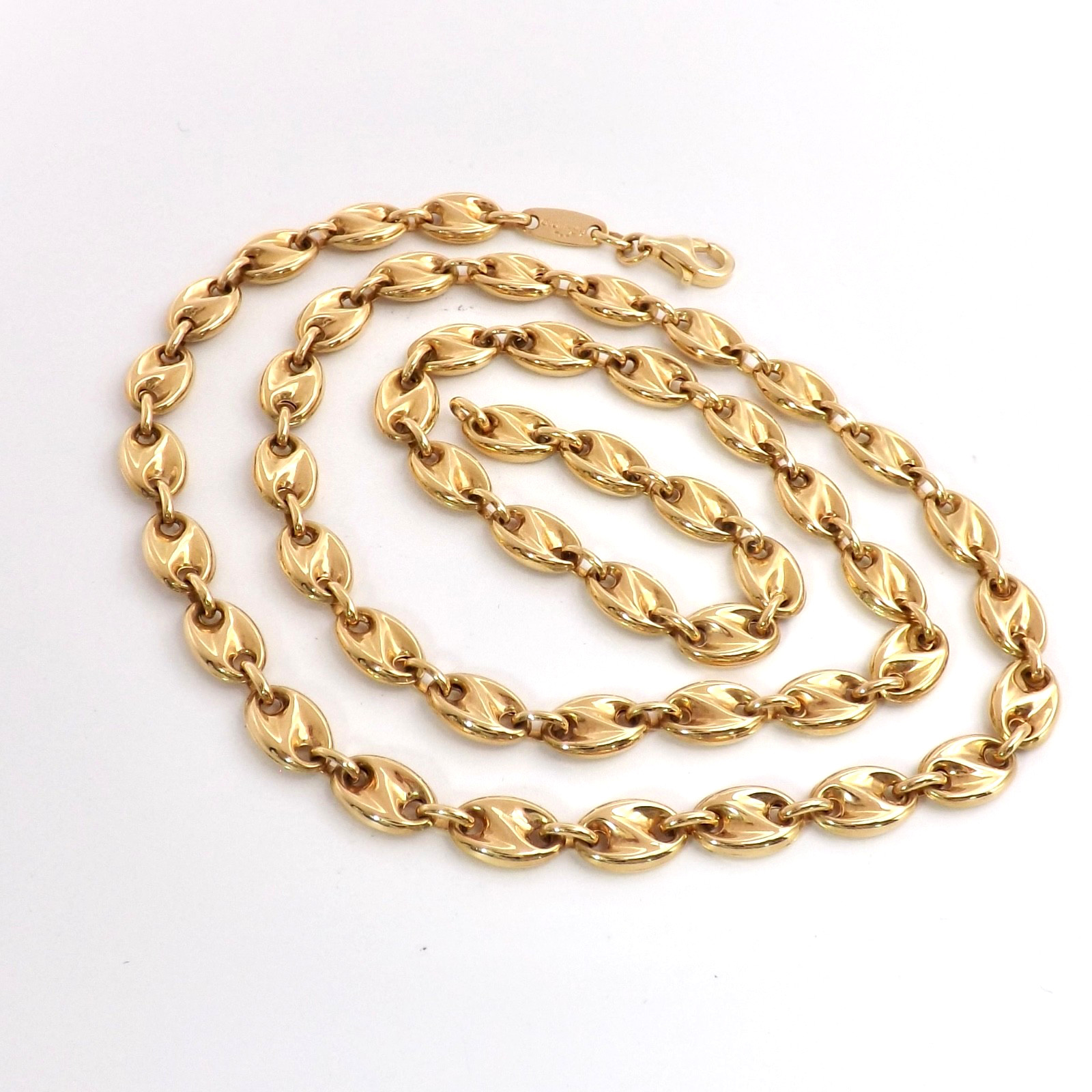 Solid 18K Gold Mariner Coffee Bean Link Necklace 750 Italy Europa Oro New 23.5in