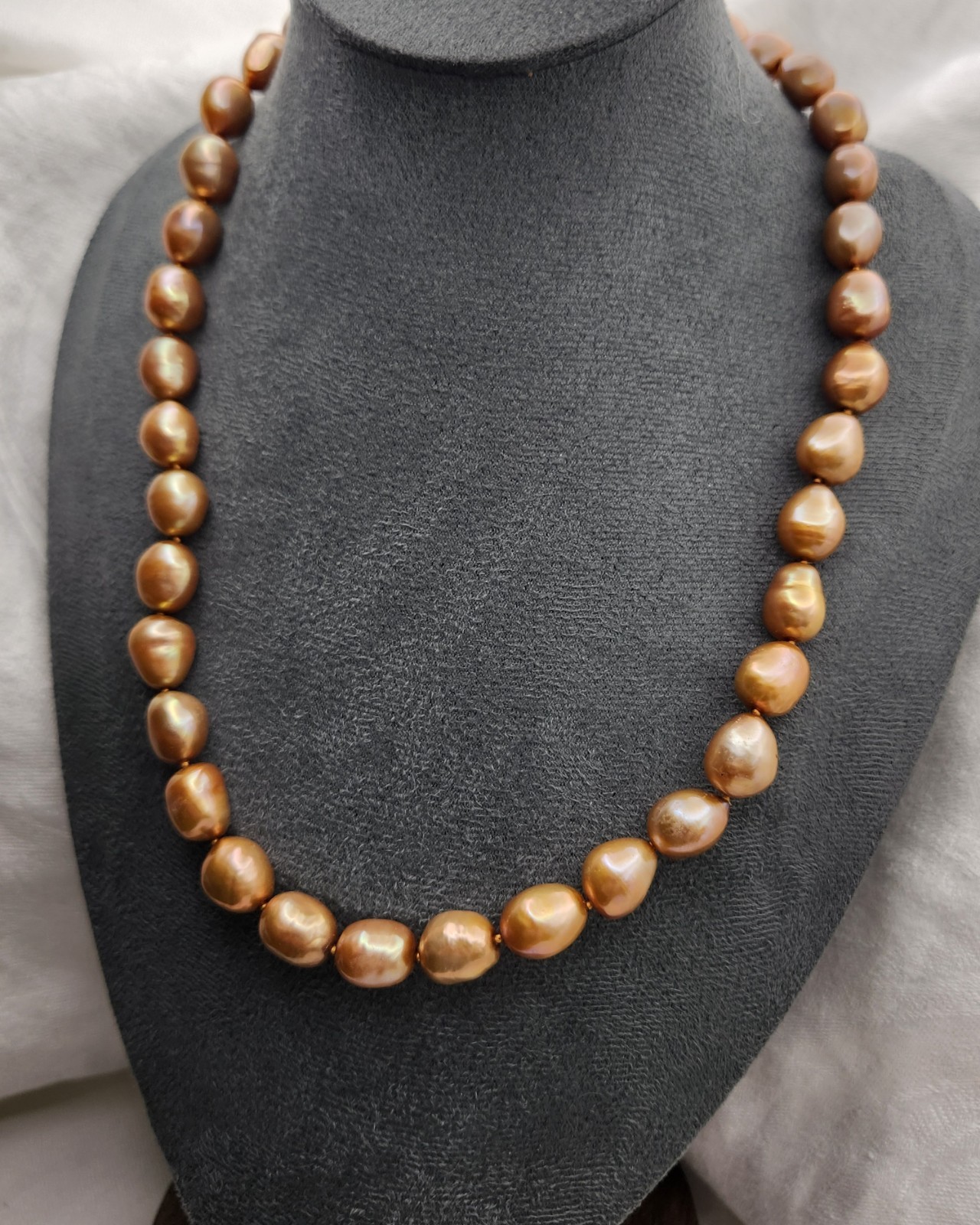 Honora Bronze Baroque Pearl Beaded Stprand Necklace Silver Barrel Clasp 18 in