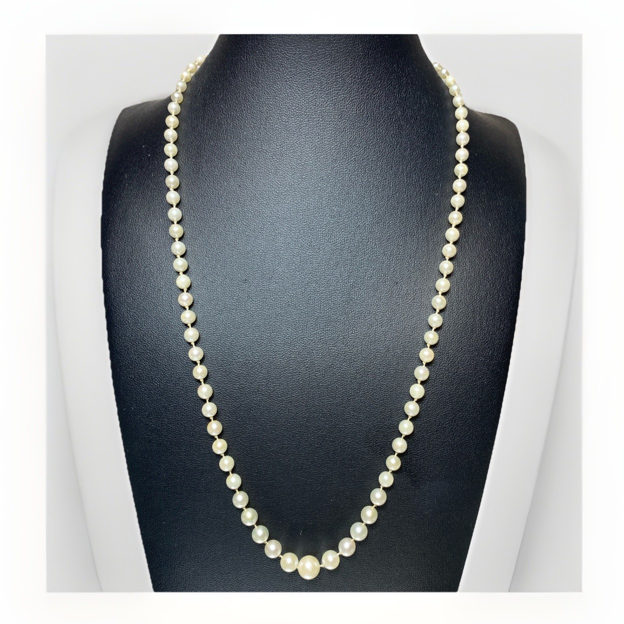 Vintage Japanese Akoya Pearl Necklace 14K White Gold Clasp Graduated 3.5-7.5mm