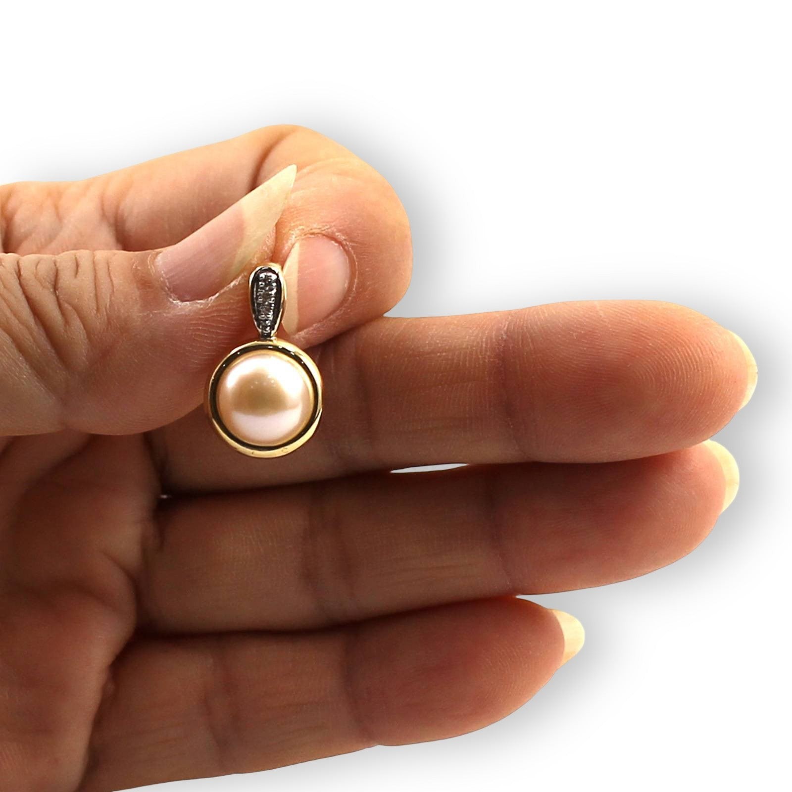 Pink Pearl Enhancer – 14k Yellow Gold + Diamonds