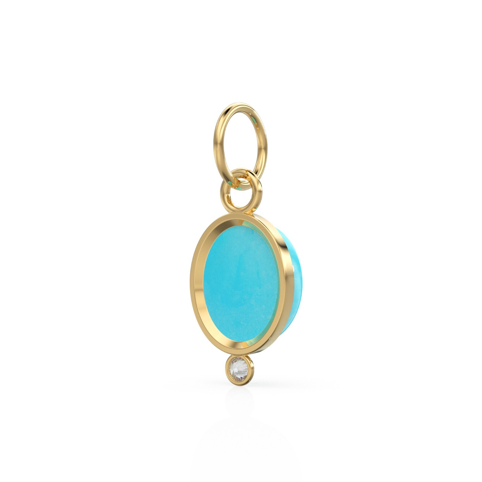 14K Gold Sleeping Beauty Turquoise & Diamond Pendant Oval Bezel Gemstone