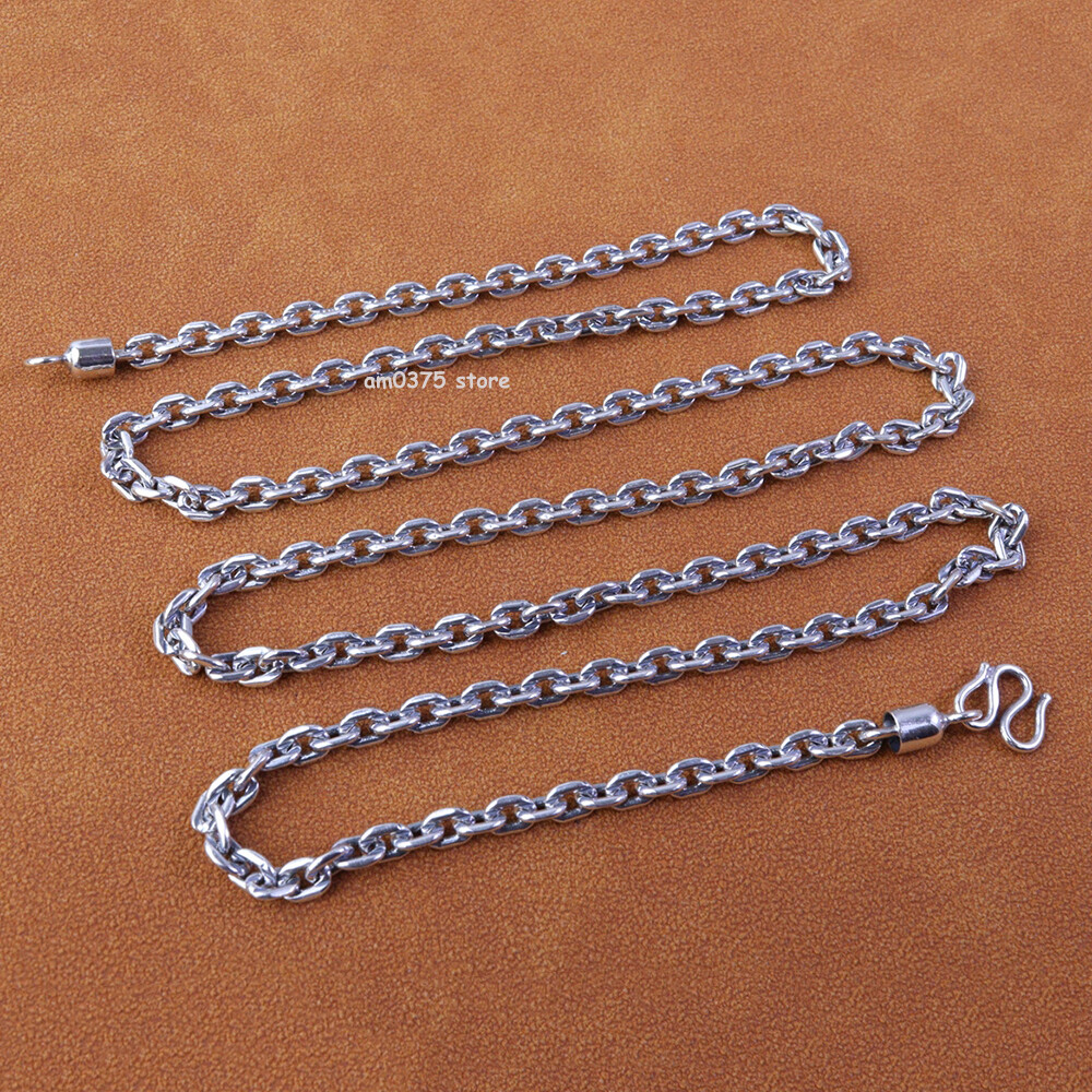 Real S925 Sterling Silver Necklace 4mm Solid Rolo Link Cable Chain 28inch L