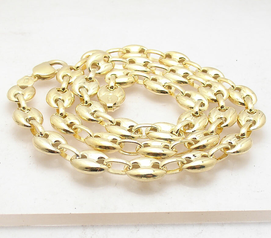 11mm Puffed Mariner Anchor Link Necklace Chain 14K Yellow Gold Plated 925 Silver