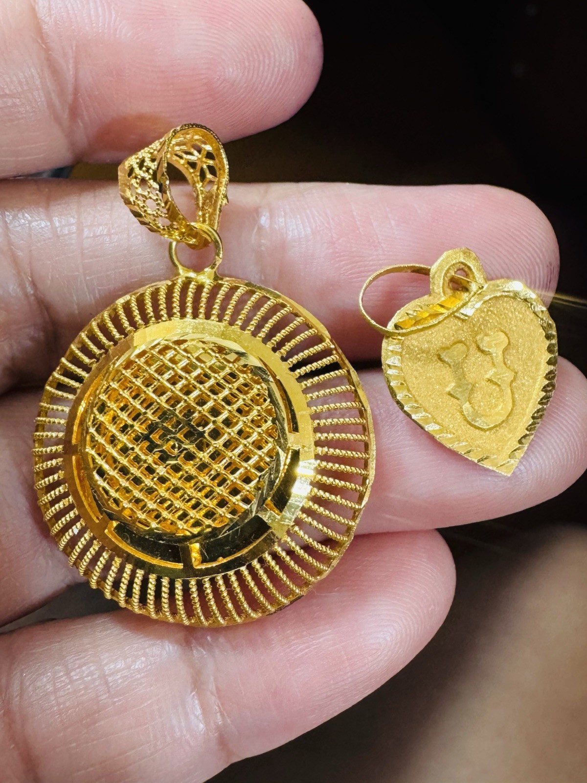 Rare 22K 916 Real Gold Two Set of Pendant U Heart & Round 5.2g