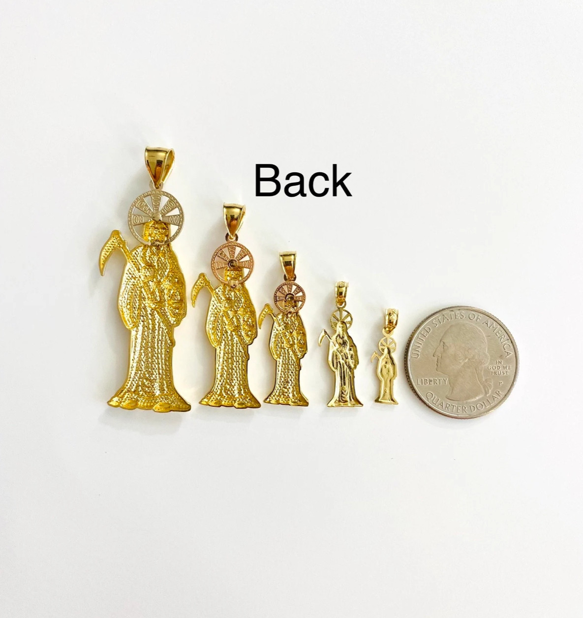 14K Solid Gold Santa Muerte / Grim Reaper Pendant, 14K Santa Muerte- PT01159