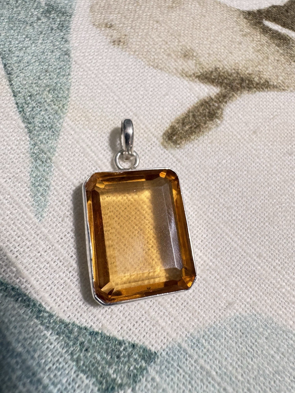 Sterling Silver Genuine 14Ct Emerald Cut Citrine Gemstone Pendant-Pendant Only