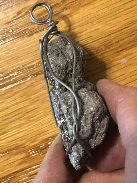 Titanium Raw Geode Silver Druzy Wrapped In Wire Pendant 2 1/4″ x 1 1/2″