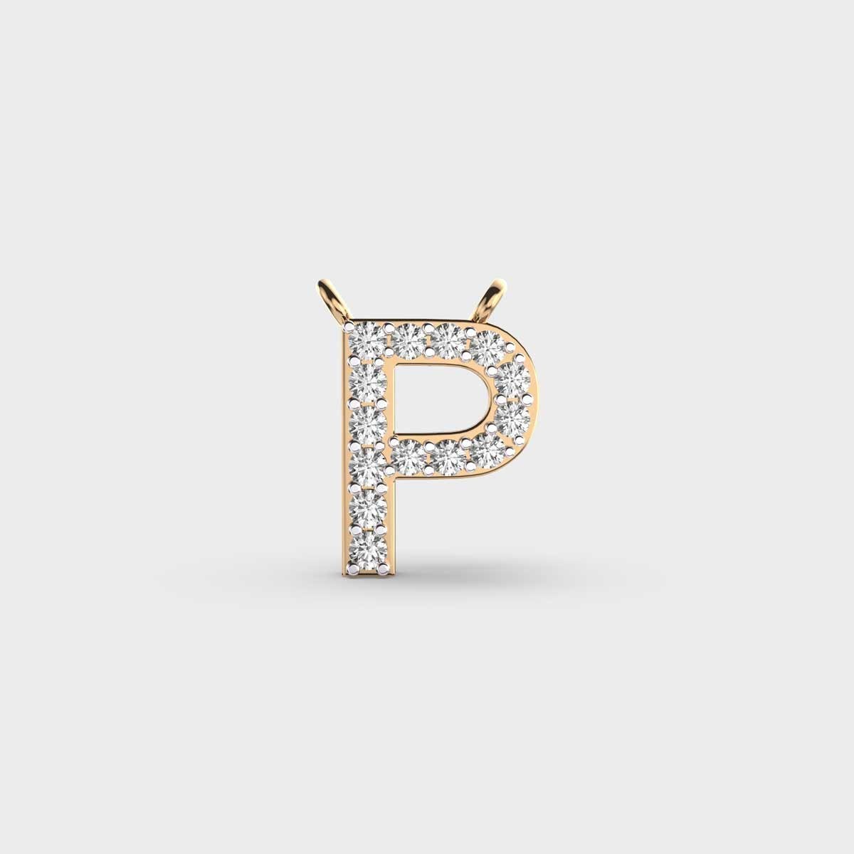 2.00 Ct Initials Diamond Pendant – P (Without Chain) 14k gold plated