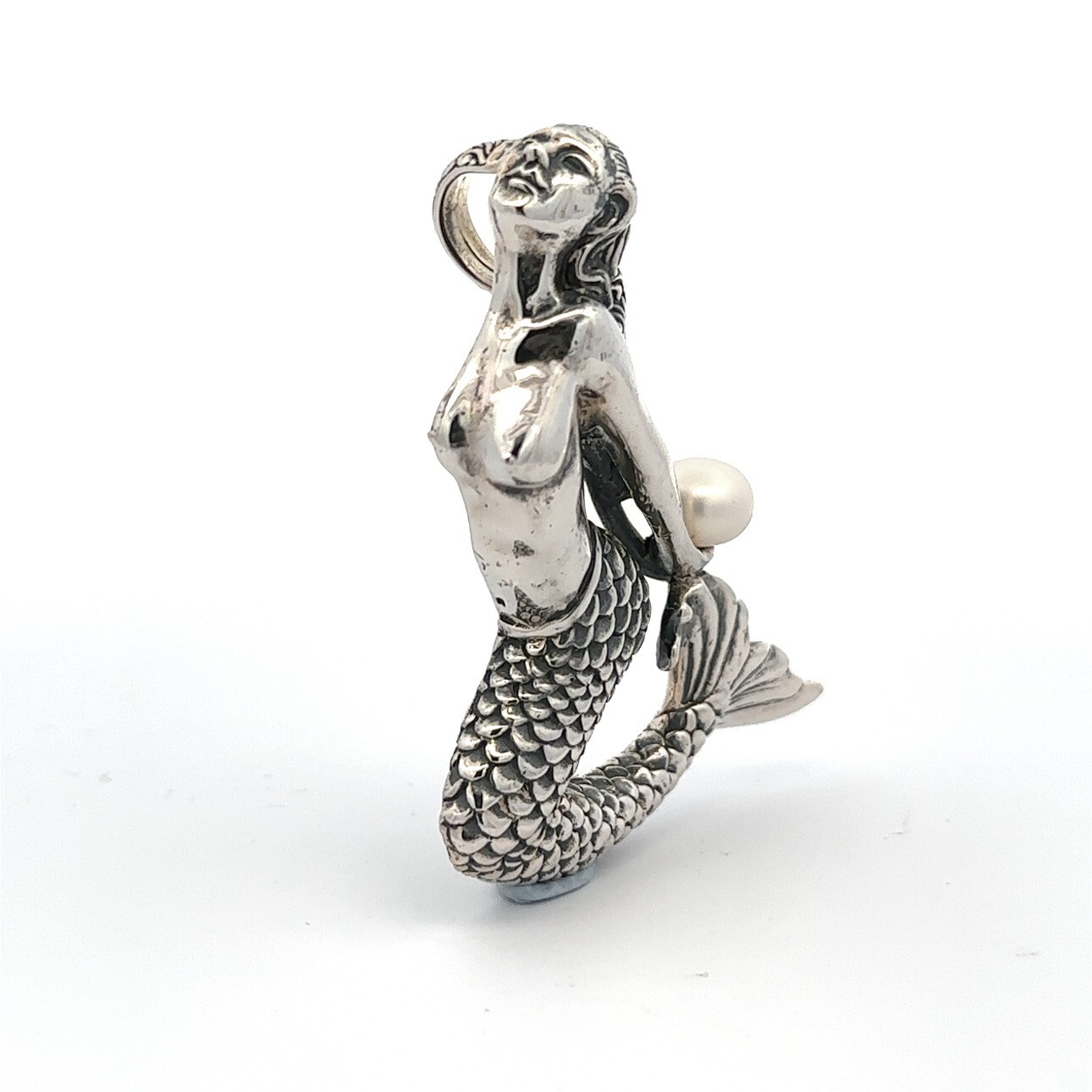 Sterling Silver Mermaid Pendant/Slide W/FWP Designer Signed (1 3/4 x 2 1/4 Inch)