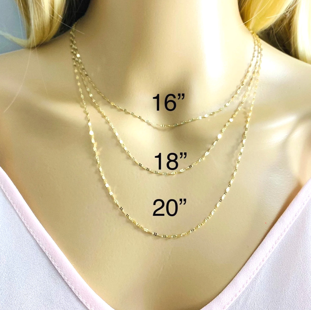 14K Solid Gold 1.7mm Mirror Chain – 14k Solid Gold 16″ to 20″ Necklace – CH247