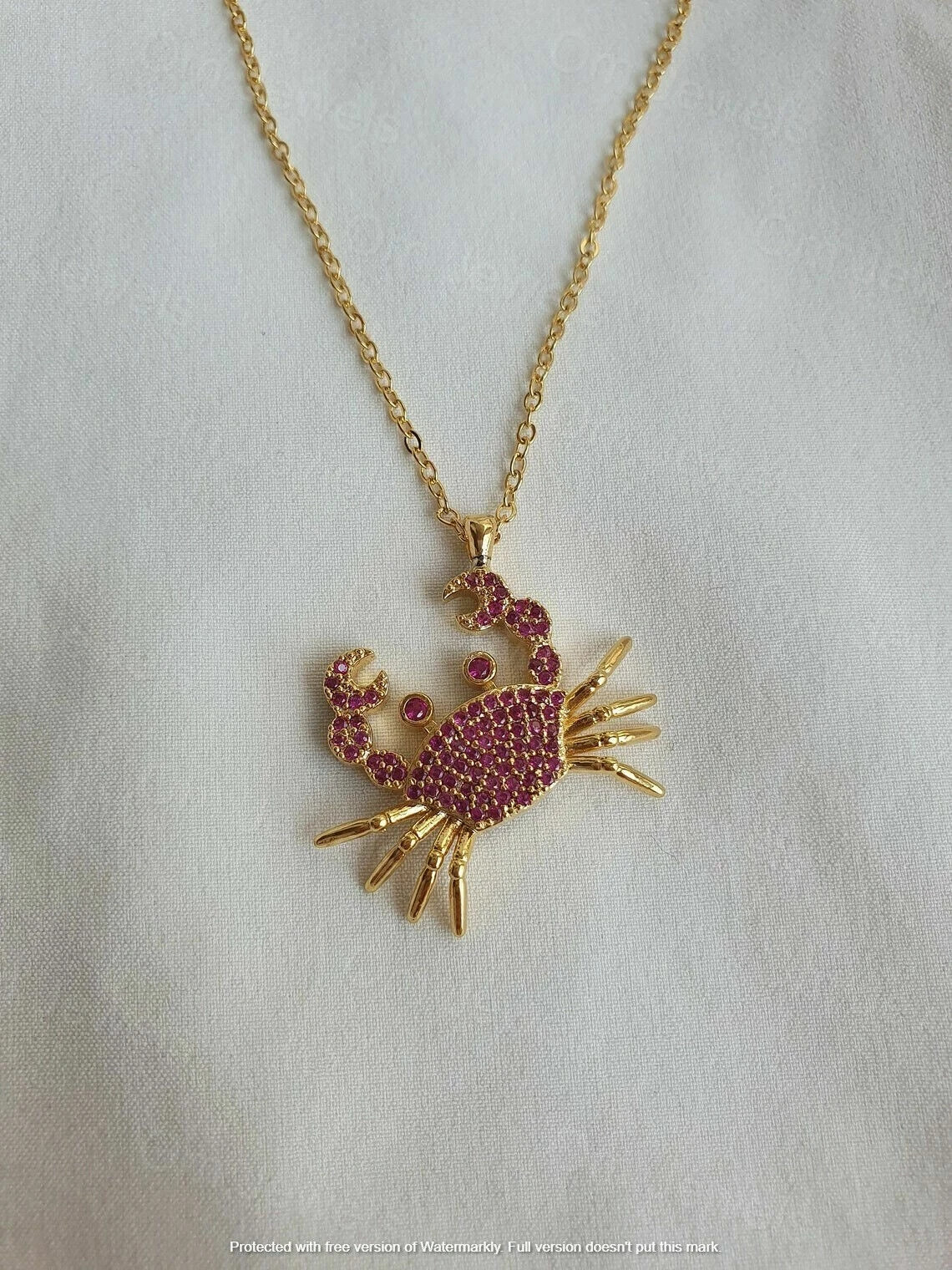 1.20Ct Round Cut Red Ruby Crab Woman’s Pendant 14K Yellow Gold Finish 18″ chain
