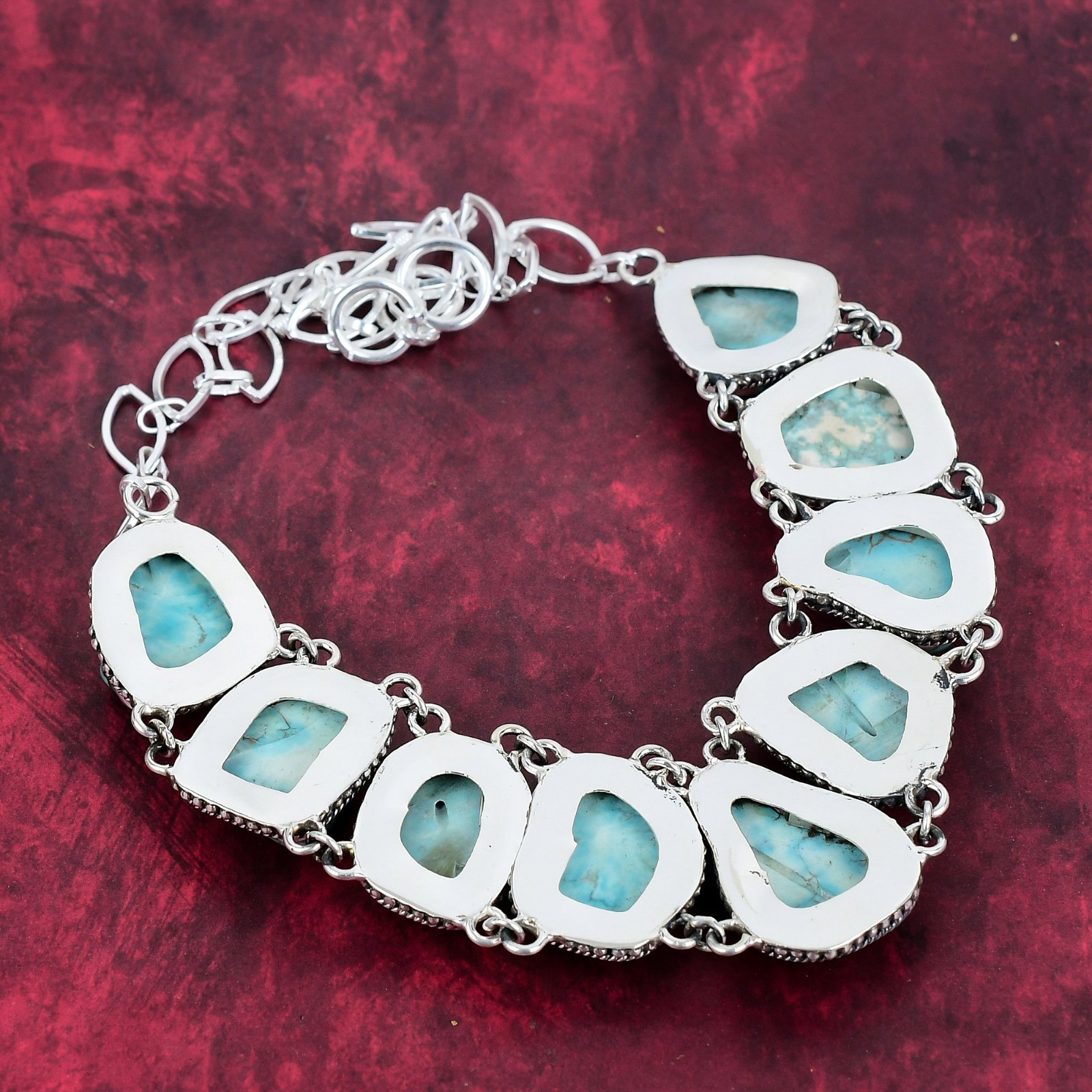 Natural Turquoise Tumble Gemstone 925 Sterling Silver Necklace Jewelry Love Gift