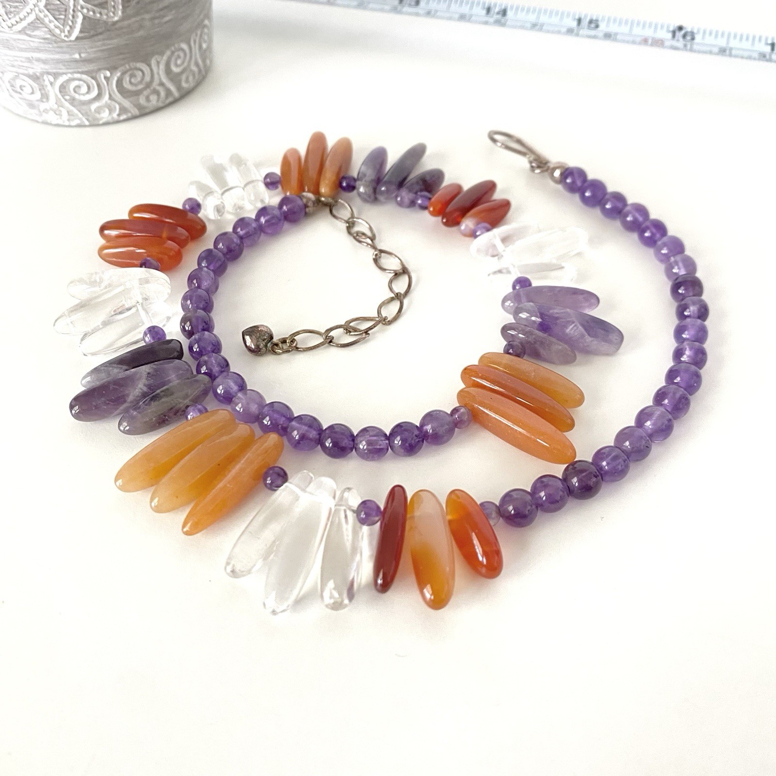 Jay King DTR Amethyst Carnelian Clear Quartz Claw Shard Necklace Estate Sterling