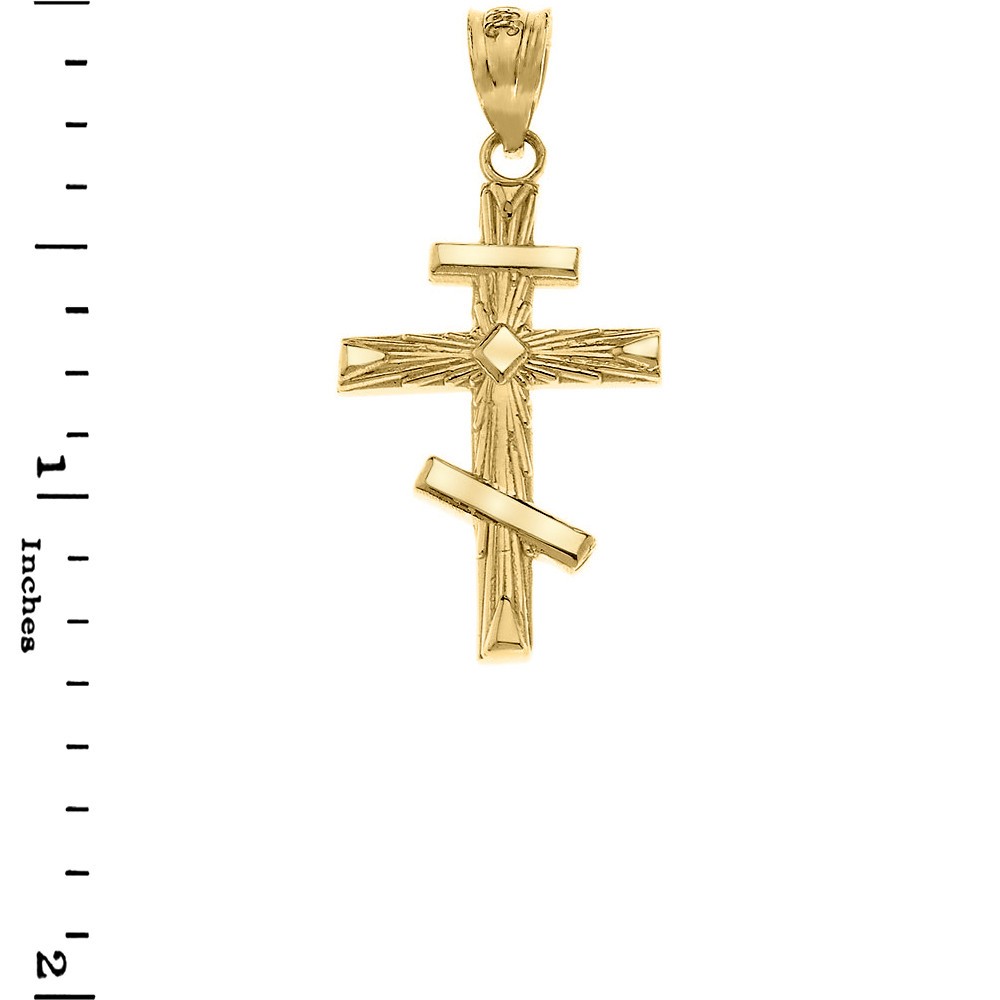 Solid Gold Russian Orthodox Cross Pendant Necklace ( Yellow/Rose/White Gold)