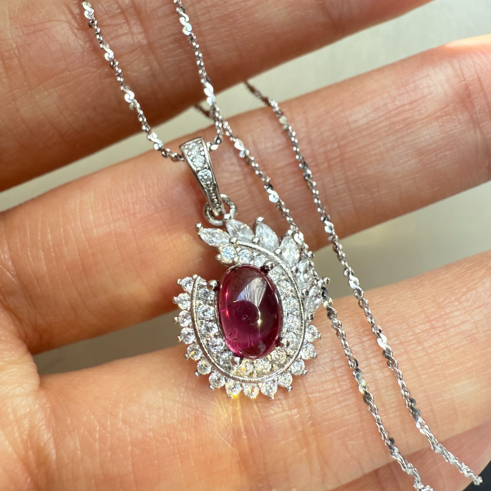 925 Sterling Silver Necklace 7x5mm Natural Topaz Zircon Handmade Flower Chain