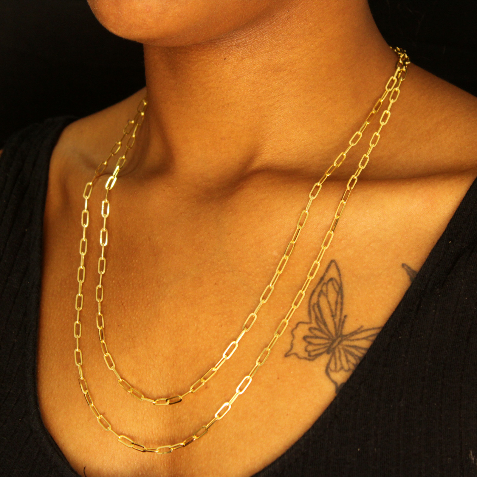14k Gold Chain 1.5mm Solid Necklace Paper Clip Chain 14″ 16″ 18″ 20″ Fine Fancy