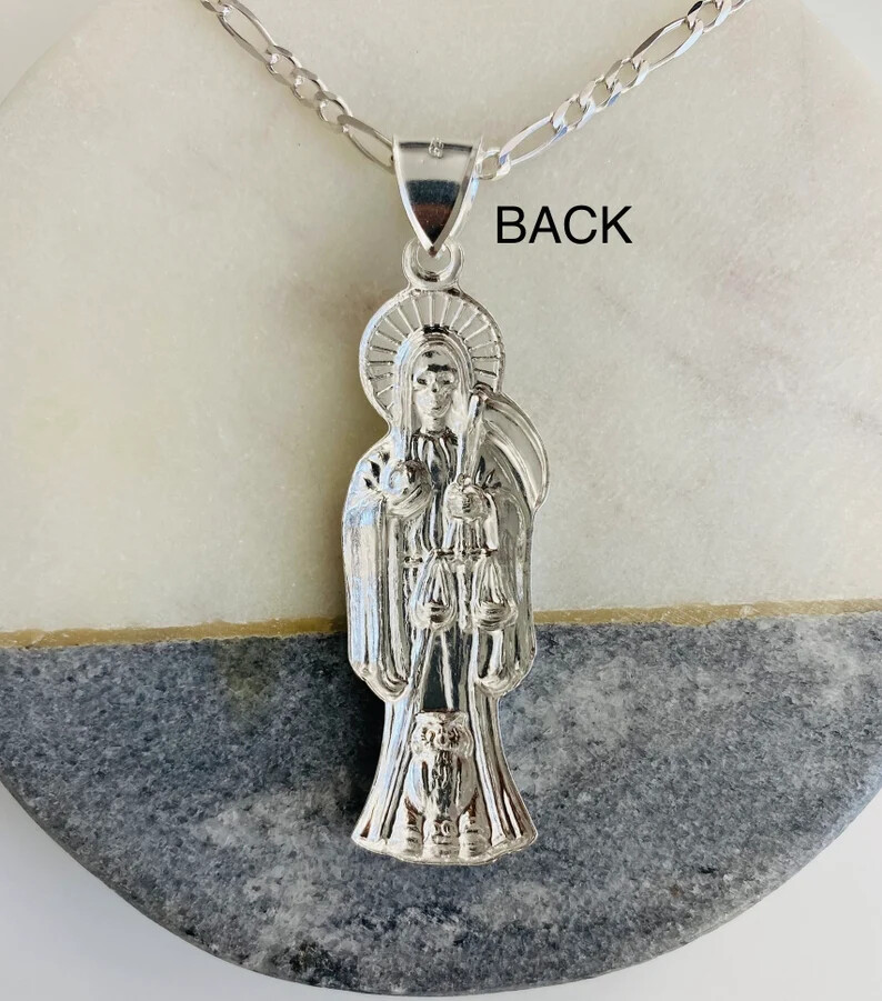 925 Sterling Silver Grim Reaper Santa Muerte Pendant / Figaro Necklace- ESP35