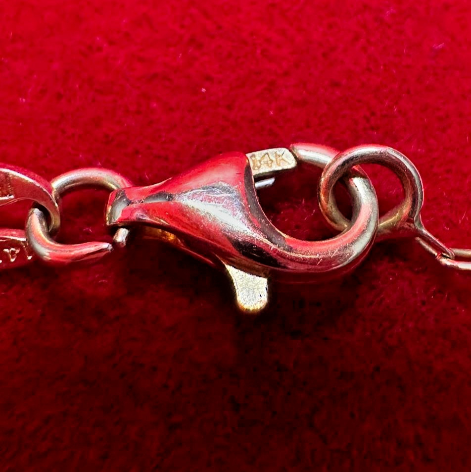 14K Oval Link Chain With Heart-Flower-Circle Charms