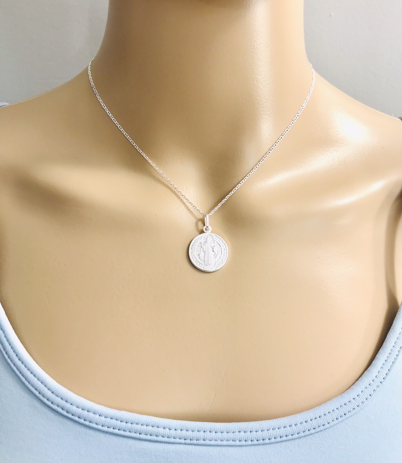 925 Silver Saint Benedict 18mm Pendant Or Necklace Good Luck ,Protection-P158
