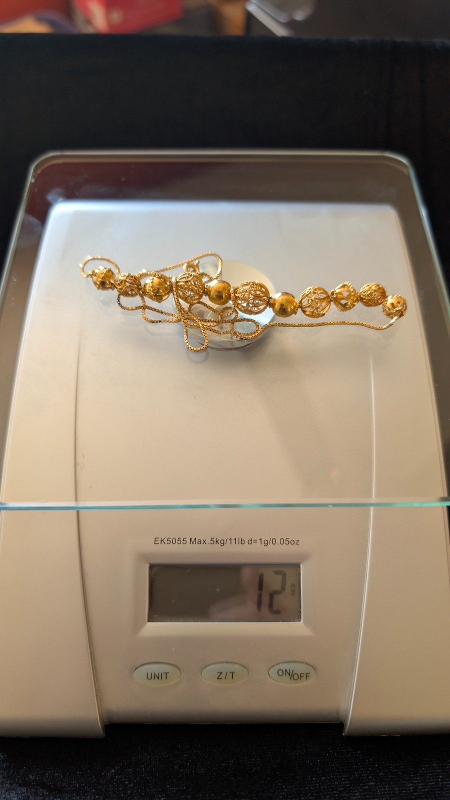 18k and 21k yellow gold filigree faceted balls bead necklace 23.5 ” ttl wt 12g