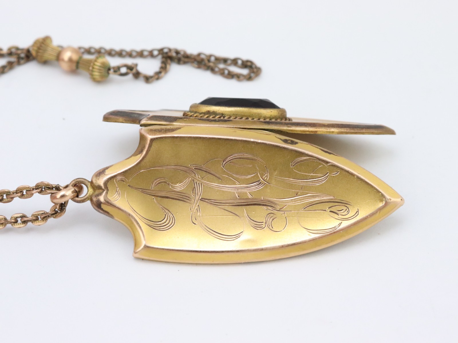 Vintage FLS Victorian Art Deco Paste Shield Locket Pendant Gold Filled 31 Grams