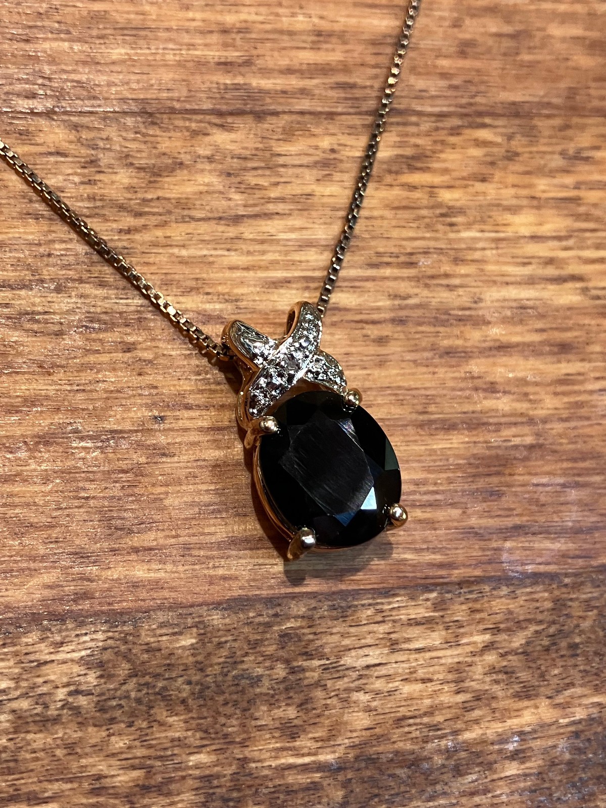 Natural Dark Sapphire 18K Rose Vermeil Clad Sterling Technibond Pendant Ring set