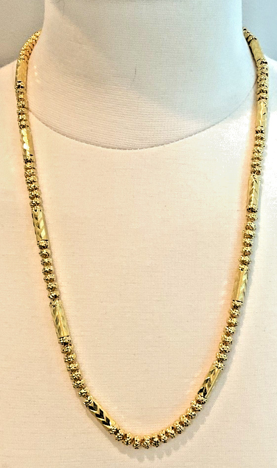 Thai 23K Solid Yellow Gold Bead Bamboo Link Necklace 30.5 Grams Tested 24″ long
