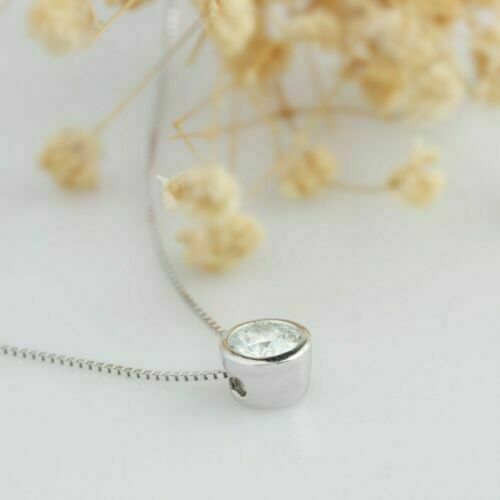 1Ct Round Cut Bezel Set Diamond Solitaire Pendant D VVS1 Solid 10k White Gold GP