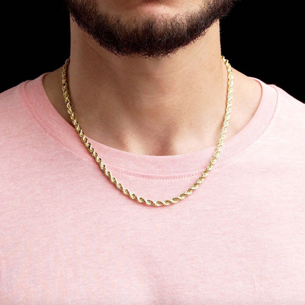 Men’s Women’s 14k Gold Plated Over Solid 925 Sterling Silver Rope Chain 4.50mm