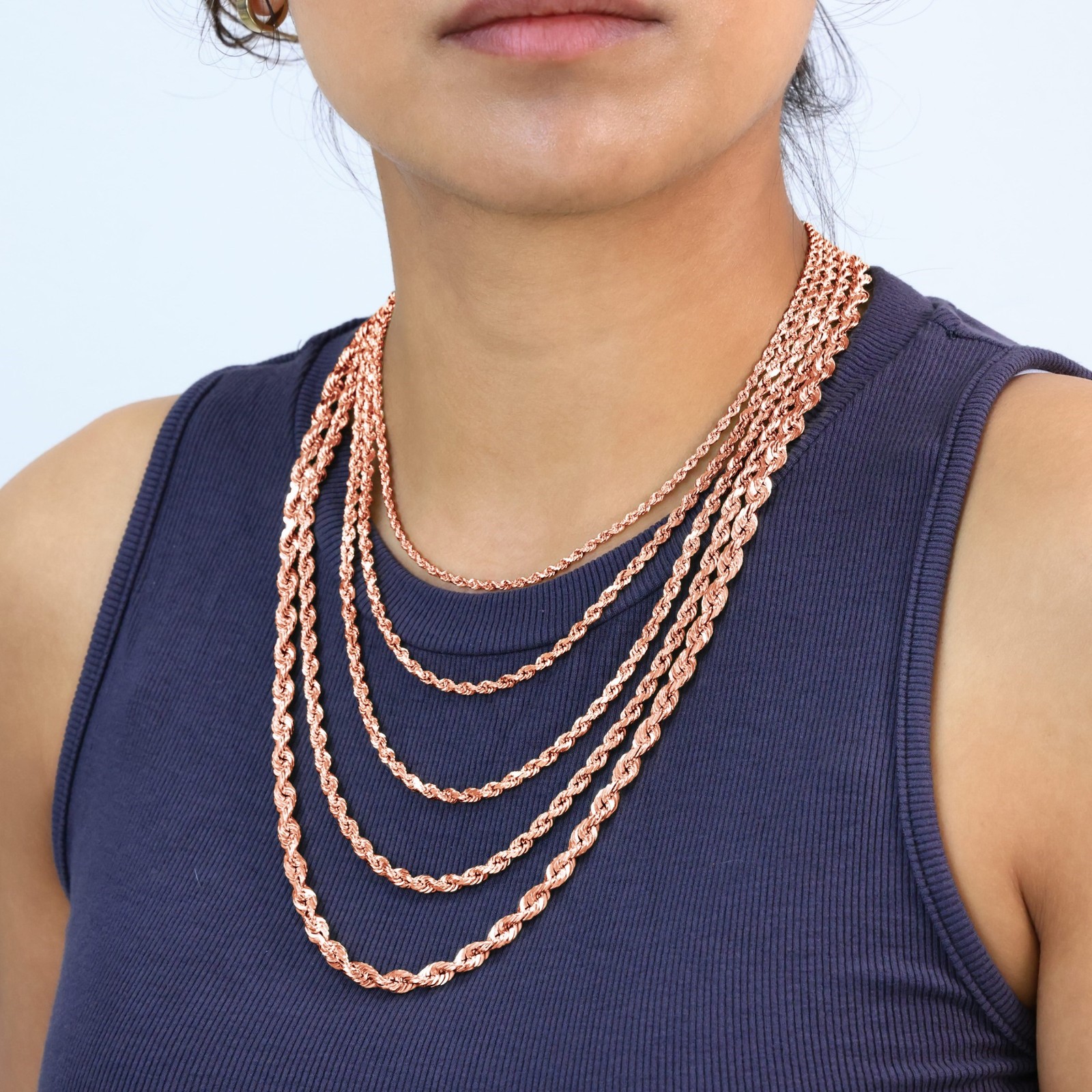 10K Rose Gold 1.5mm-6mm Diamond Cut Rope Chain Necklace Mens Womens 16″-30″