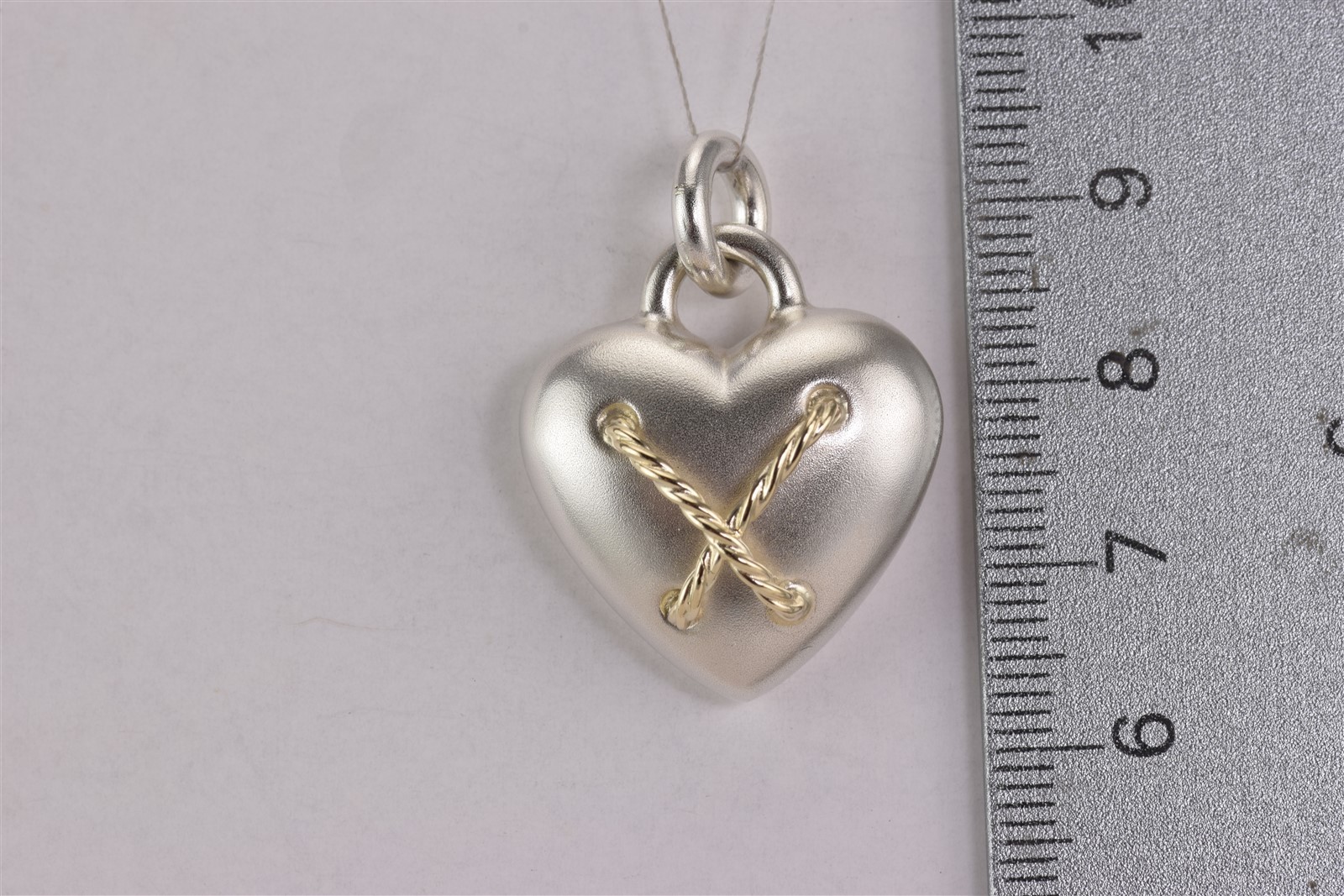 Sterling Silver 26mm x 23mm Puffy Satin Heart 14k Gold Cable 925 Pendant