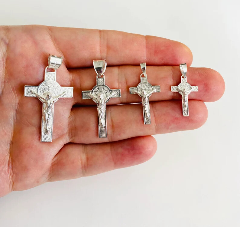 925 Sterling Silver Saint Benedict Crucifix / Cruz de San Benito en Plata- ESP34