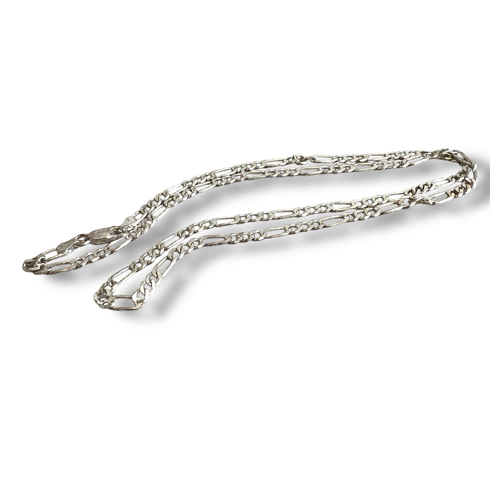 vintage 925 Sterling Silver Italy Figaro Chain Necklace 22” 11.3g ~ ES Mark