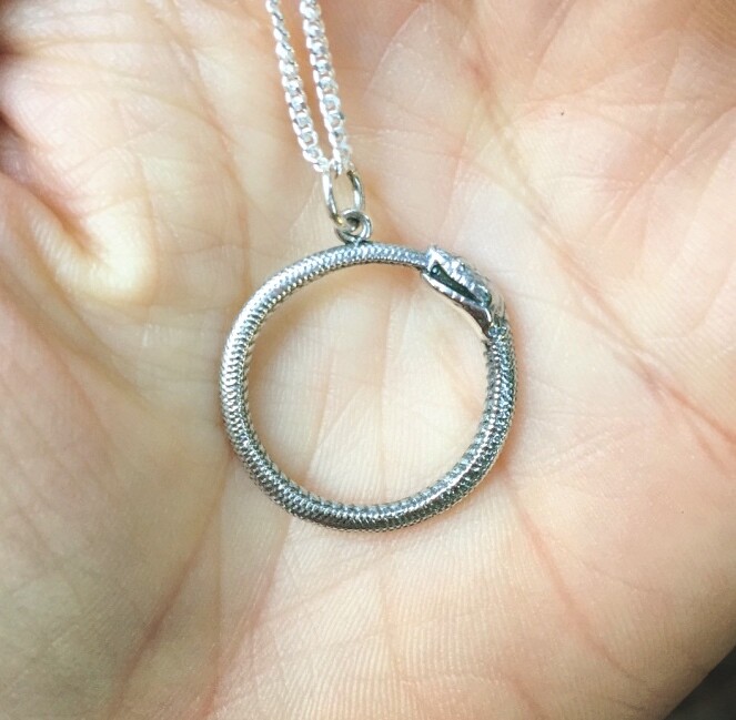 Ouroboros Pendant Snake Sterling Silver Charm Serpent Reptile Goth Necklace 7017