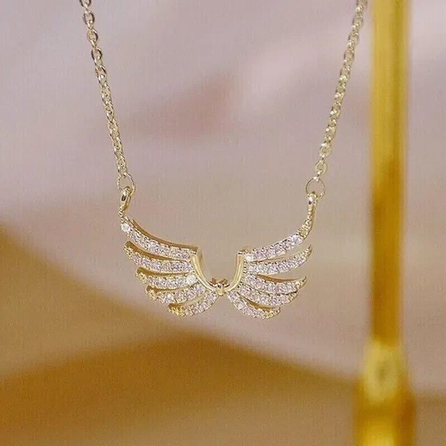 14K Yellow Gold Plated 0.20Ct Round Natural Moissanite Women Wings Pendant/Chain