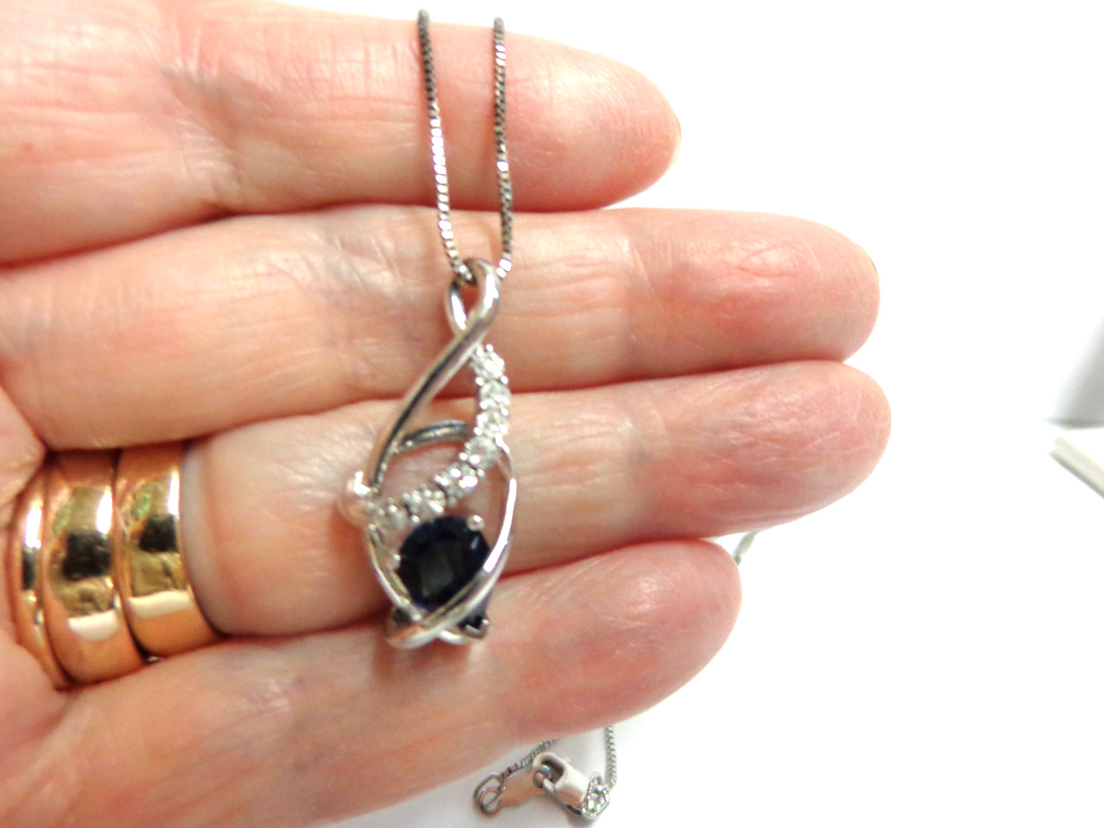 sterling silver sapphire/diamond necklace sz 18 in lg wgt 4.4 grams by GJ tcw.57