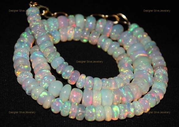 925 Sterling Silver Natural Ethiopian Opal Boho Handmade Beaded Necklace Jewelry