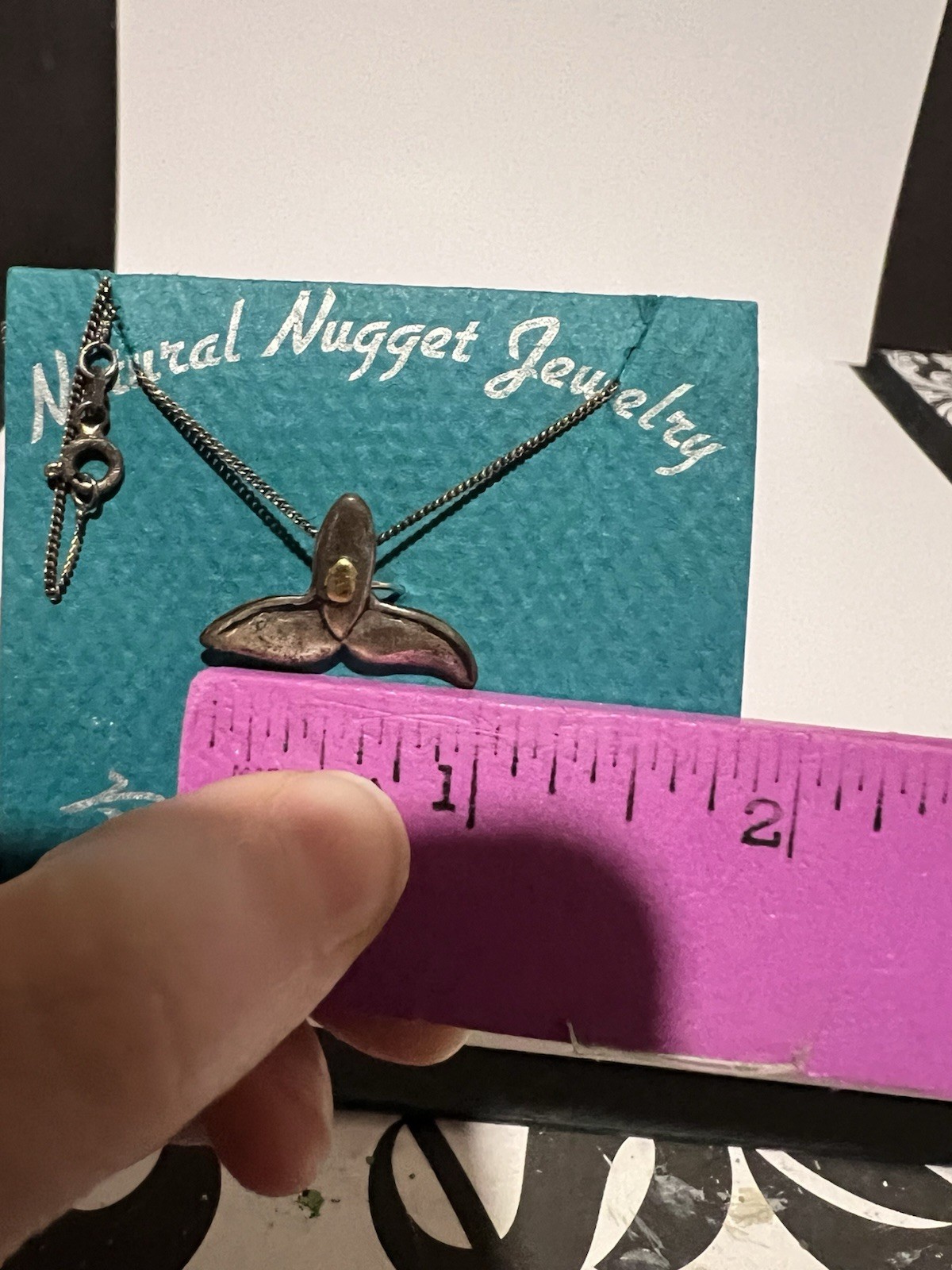 Sterling Silver Whale Tail Pendant With Gold Nugget Accent On Original Card