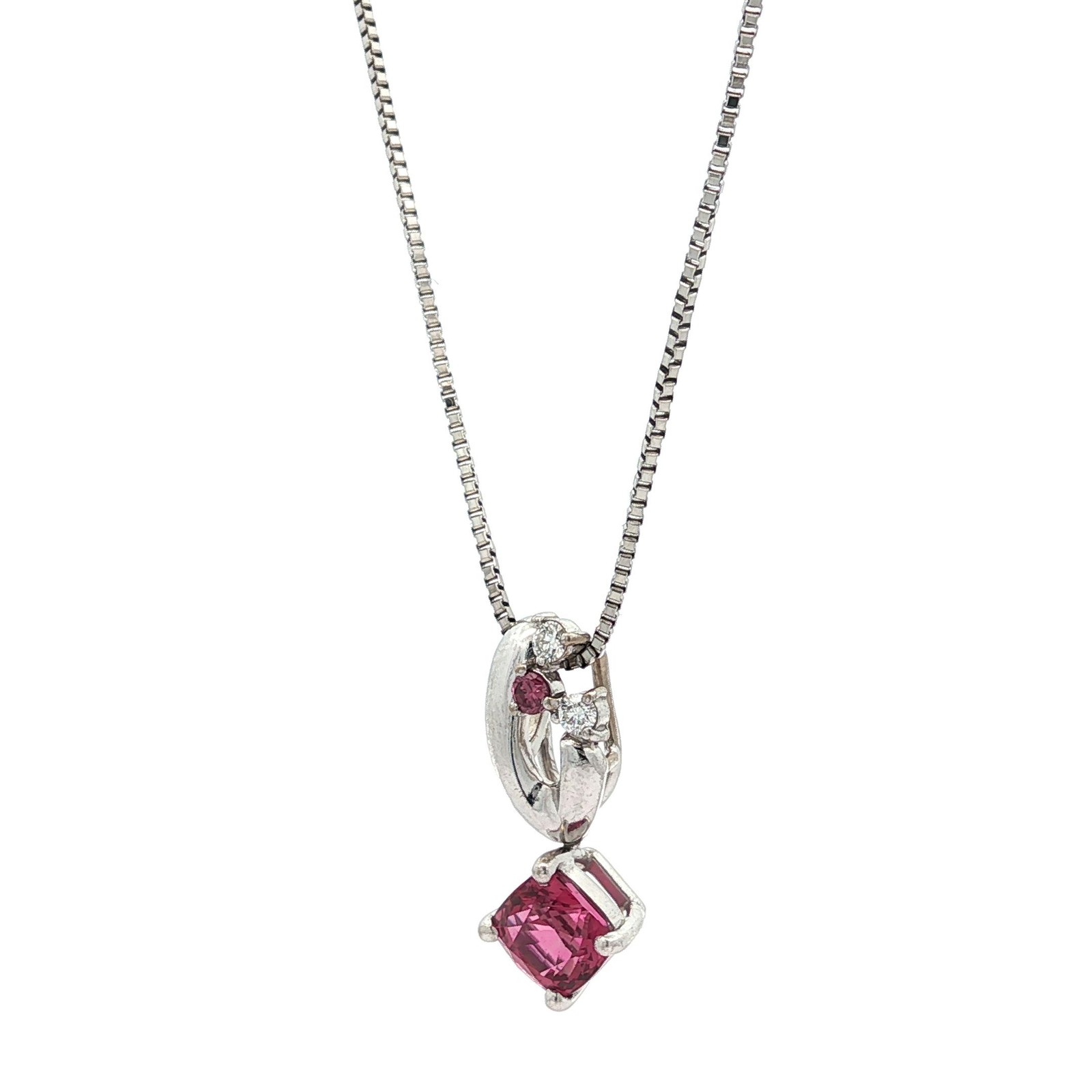 18k Gold & Platinum Pink Spinel Diamond Drop Pendant Adjustable Chain Necklace